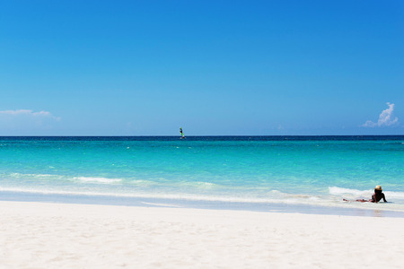 White beach with turquoise water in Cuba Varaderoの写真素材