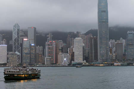 Hong Kong building is being rebuilt with smog cloudのeditorial素材