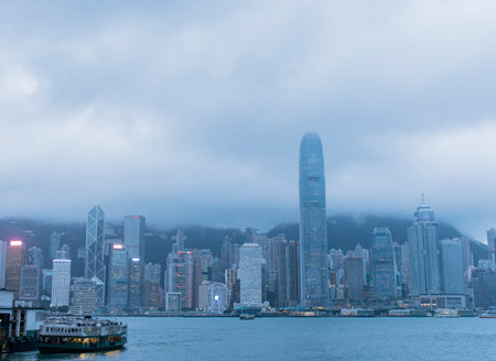 Hong Kong building is being rebuilt with smog cloudのeditorial素材