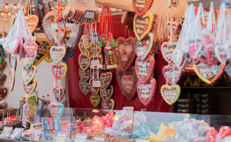 Gingerbread heart, candy standの写真素材