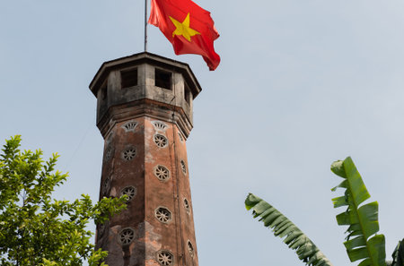 Hanoi Vietnam flag on a castle tower