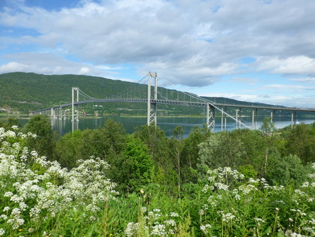 Landscape and rivers in Norway at Nordcapの写真素材