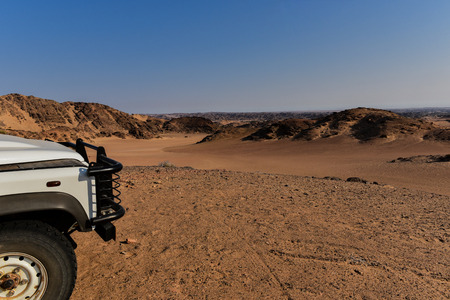 Off-road vehicle in the Etosha National Park Namibia South Africaの写真素材