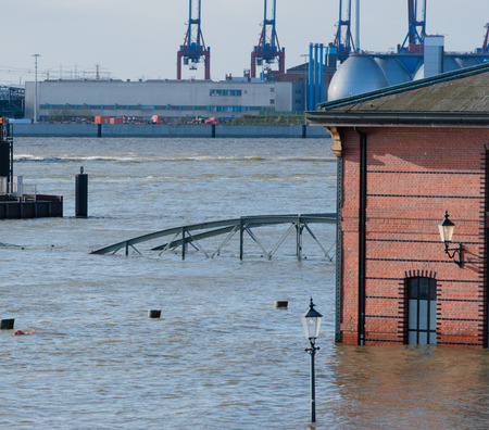 Storm surge St.Pauli fish market in Hamburgの写真素材