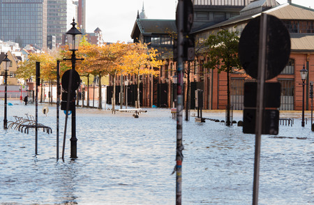Storm surge St.Pauli fish market in Hamburgの写真素材