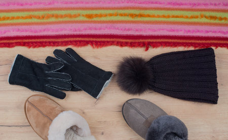 Wood Background with Scarf Edge in Flat Lay Still