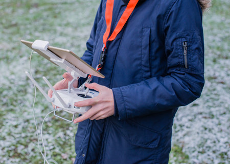 Drone is controlled and fly in the air