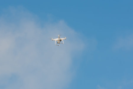 Drone is controlled and fly in the air