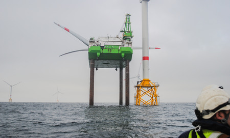 Wind park offshore energy constructionの写真素材