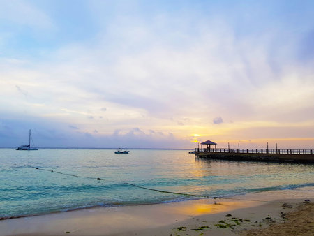 White sand and turquoise water on the Caribbean beach in Jamaica