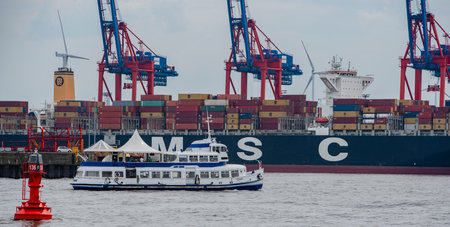 Container terminal Burchardkai in Hamburg on the Elbeのeditorial素材