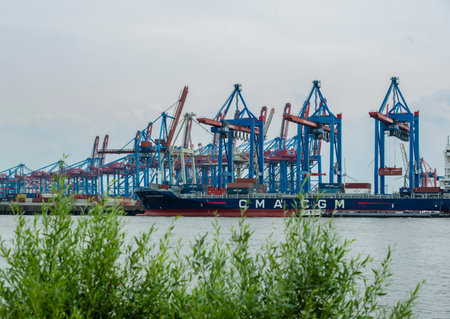 Container terminal Burchardkai in Hamburg on the Elbeのeditorial素材