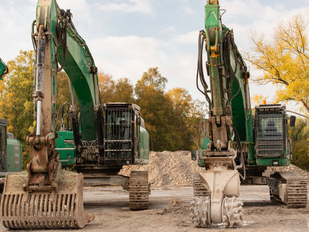 Building demolition with a demolition excavator at a building site