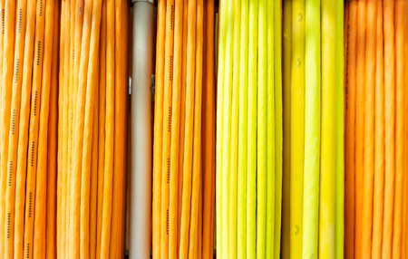 Network switch and network cable in a data centerの写真素材