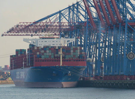 Port of Hamburg Container terminal Burchardkai on the Elbeのeditorial素材