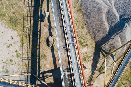 Gravel quarrying in a gravel pit during a drone flightの写真素材