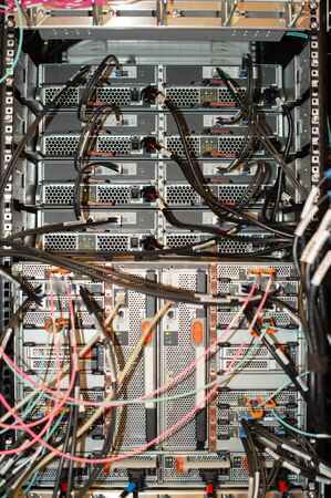 Network cable to a network switch for a cloud environmentの写真素材