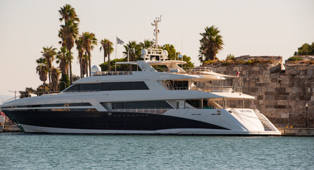 Charter yacht in the harbor of Kos town on the island Kos Greeceの写真素材