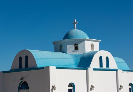 Blue white church on the island Kos Greeceの写真素材