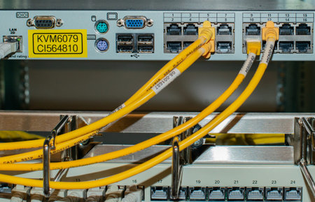 Network switch and network cable RJ45 patch cable in a data center