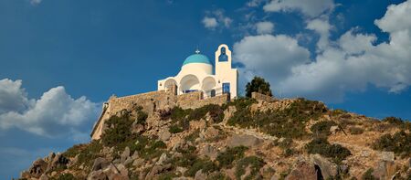 Blue white church on the volcanic island of Nisyros on the Aegean Sea Greeceの写真素材