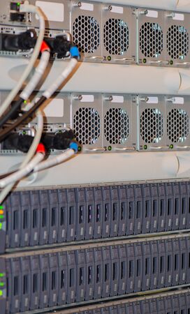 Backup Disks for a Blade Enclosure in the Data Center - Bladecenter Network in a Server Rackの写真素材