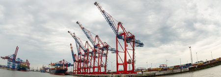 Container Terminal Eurogate Burchardkai in Hamburg, loading and unloading by the shipping company...