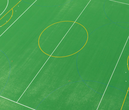 Artificial turf soccer and hockey field from an aerial perspective