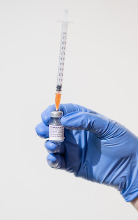 Vaccine box with the vaccine COVID-19 mRNA COMIRNATY from BioNTechのeditorial素材