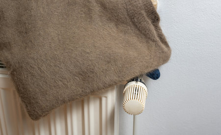 Angora sweater on a heater for the cold winter seasonの写真素材