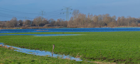 Floodplain near Pinneberg Meadows are under water from constant rainの写真素材