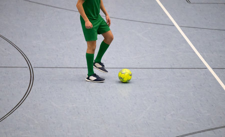 Futsal indoor football and Sports hall floor in a sports hall with various pitch lines