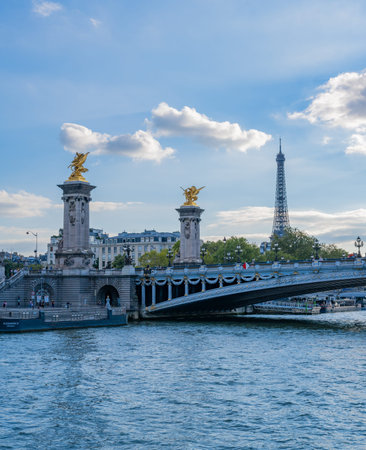 Pont Alexandre Bridge and in the background Paris Eiffel Tower in Paris