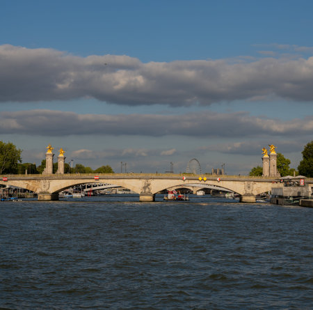 Pont Alexandre Bridge and in the background Paris Eiffel Tower in Paris