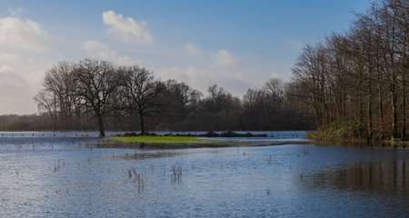 Fields and meadows flooded after a stormの写真素材