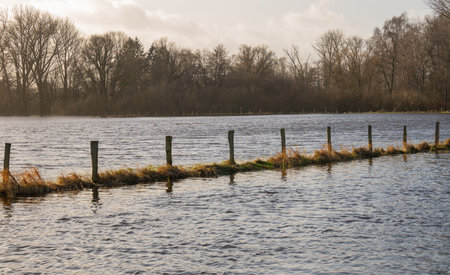 Fields and meadows flooded after a stormの写真素材