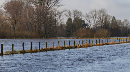 Fields and meadows flooded after a stormの写真素材