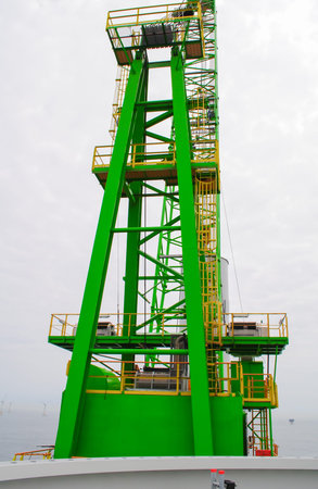 Wind farm offshore energy wind turbine construction on the North Seaの写真素材