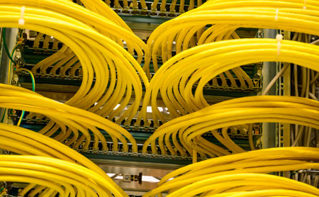 RJ45 copper cable - Network Cable in a network distribution rack in the data center