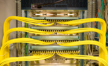 RJ45 copper cable - Network Cable in a network distribution rack in the data centerの写真素材