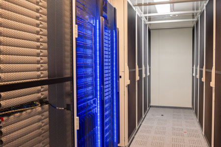 Server racks with built-in servers in a data center