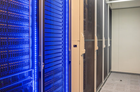 Server racks with built-in servers in a data center