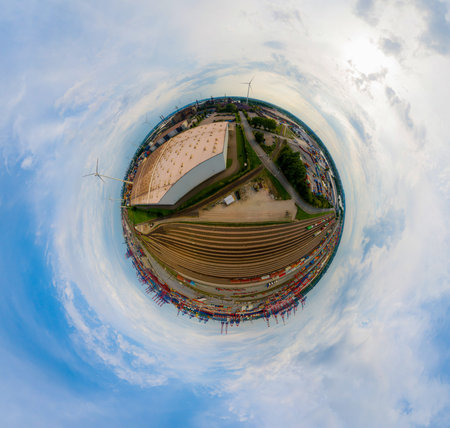 Little Planet Aerial view of the container terminal Eurogate Burchardkai in Hamburg, loading and unloading of various shipping company containersの写真素材