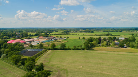 Biogas plant from the air perspective taken with a droneの写真素材