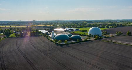 Biogas plant from the air perspective taken with a droneの写真素材