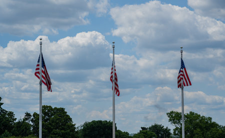 USA flag on a flagpole in Washington, DC, USAの写真素材
