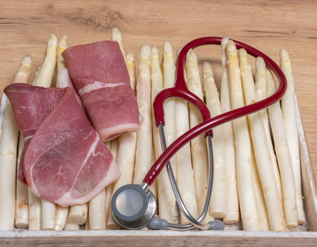 Healthy asparagus with hamの写真素材