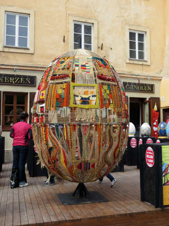 Lviv, Lviv Oblast Ukraine - April 26, 2014: Easter Egg Festival. A big easter eggのeditorial素材