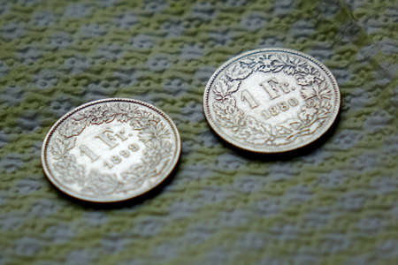 Old Swiss silver coins one franc 19th centuryの写真素材