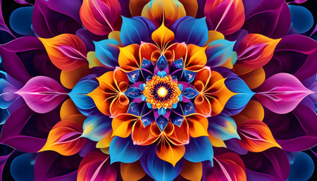 Abstract light fractal elegance Symmetry decorative multicolor kaleidoscope background, geometry artistic patternsの素材